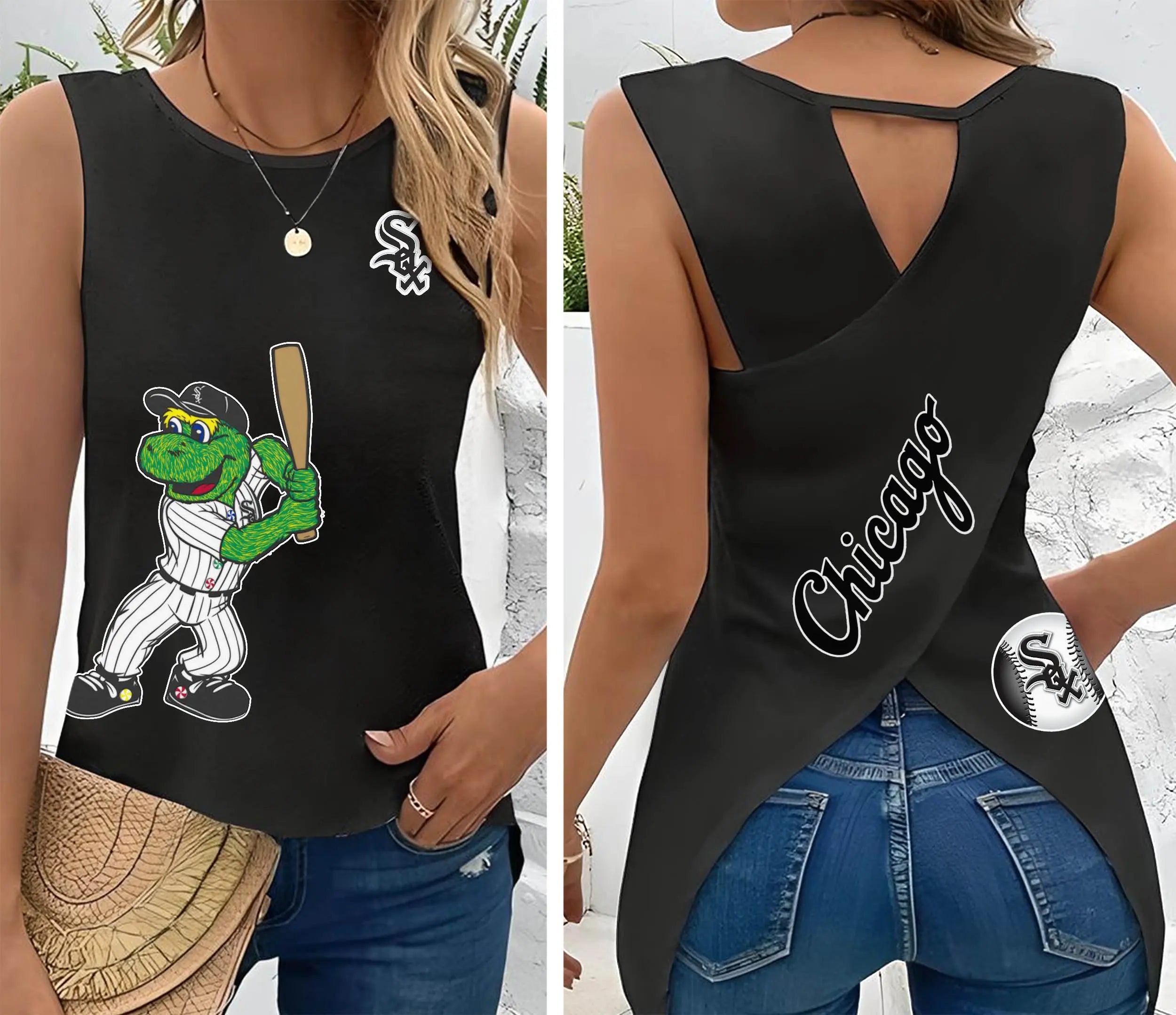 Chicago White Sox Cut Out Wrap Back Tank Top