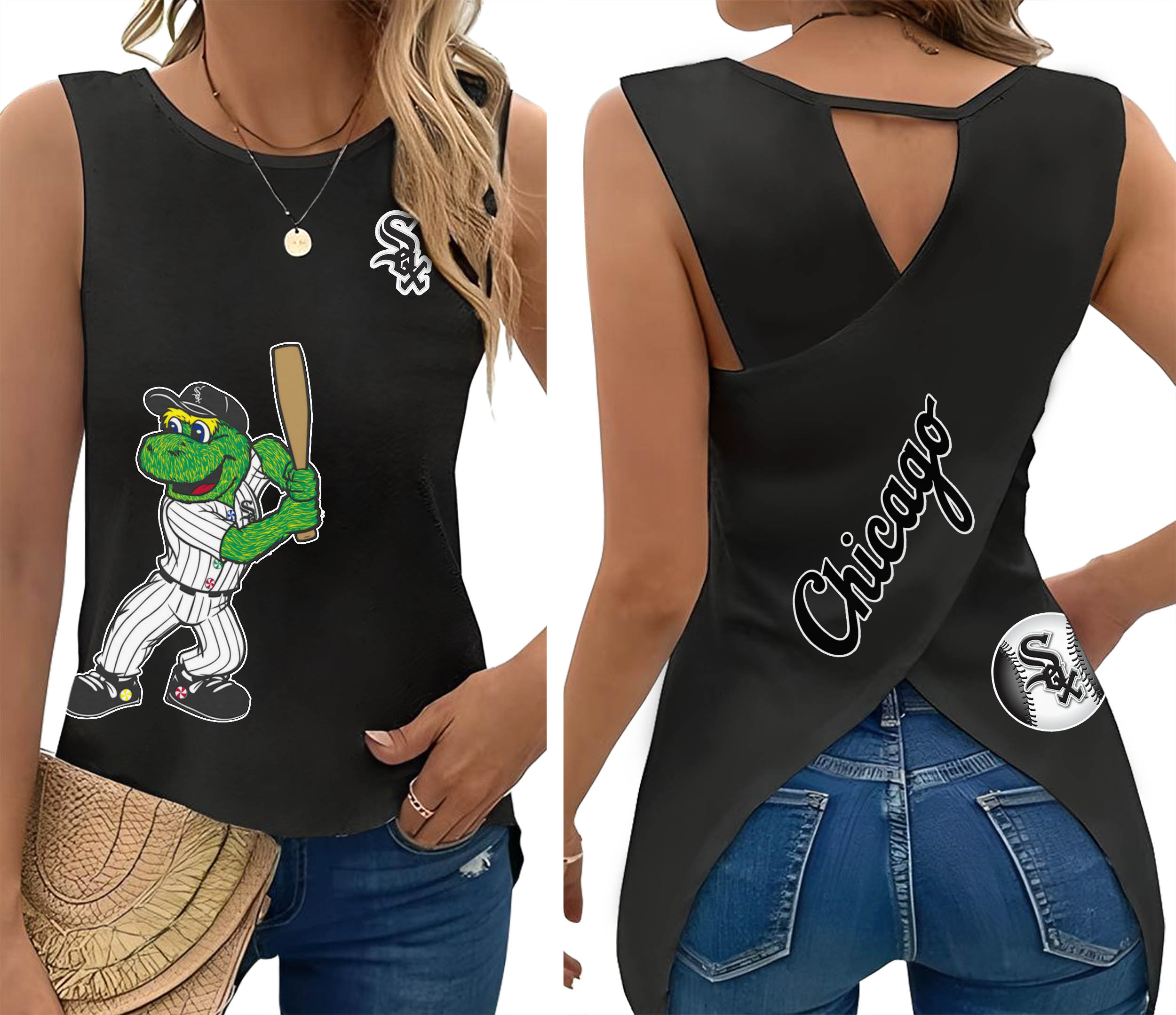 Chicago White Sox Cut Out Wrap Back Tank Top