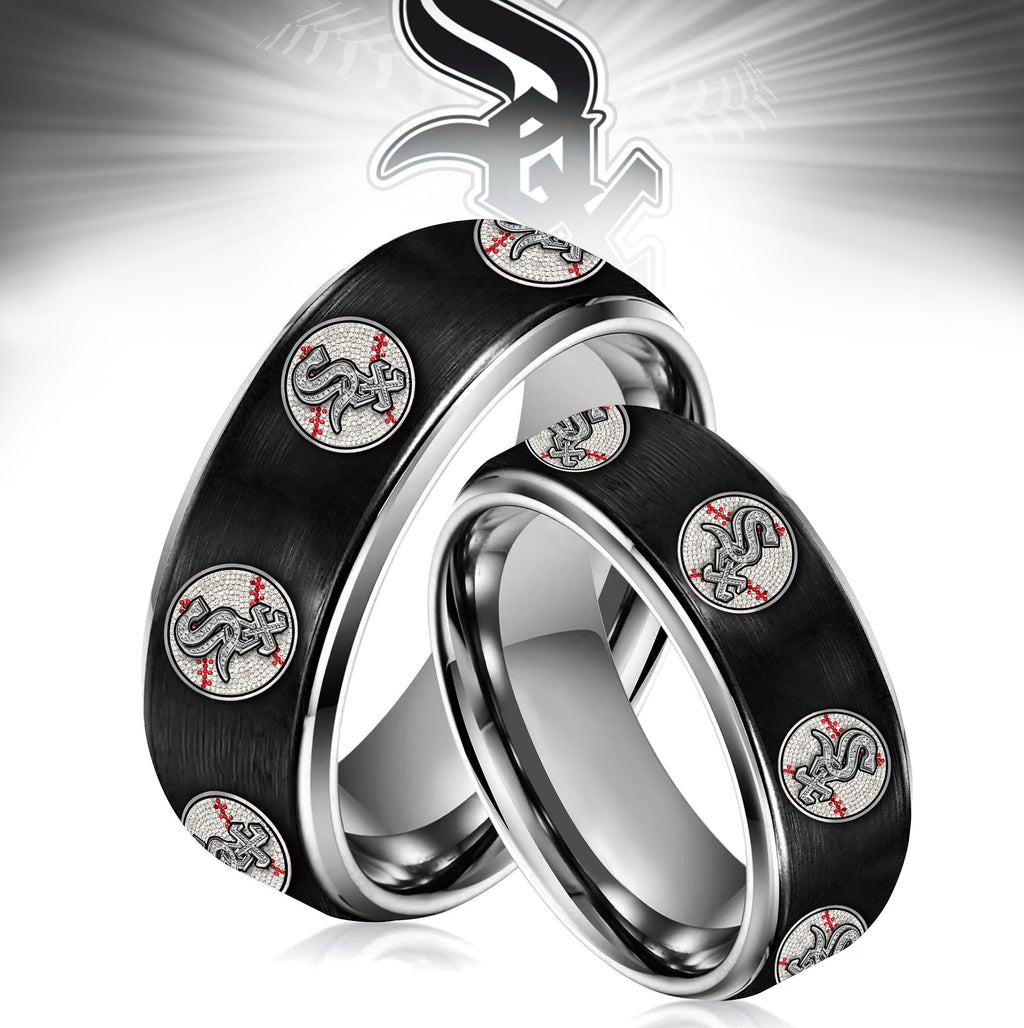 Chicago White Sox Silver Tungsten Couples Rings