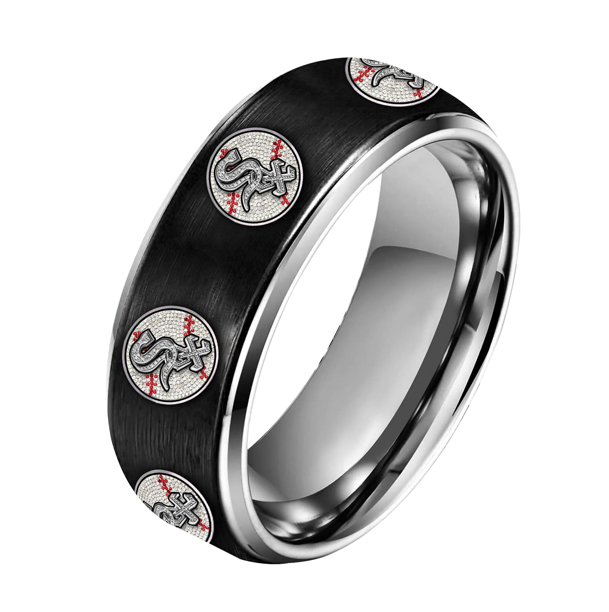 Chicago White Sox Silver Tungsten Couples Rings