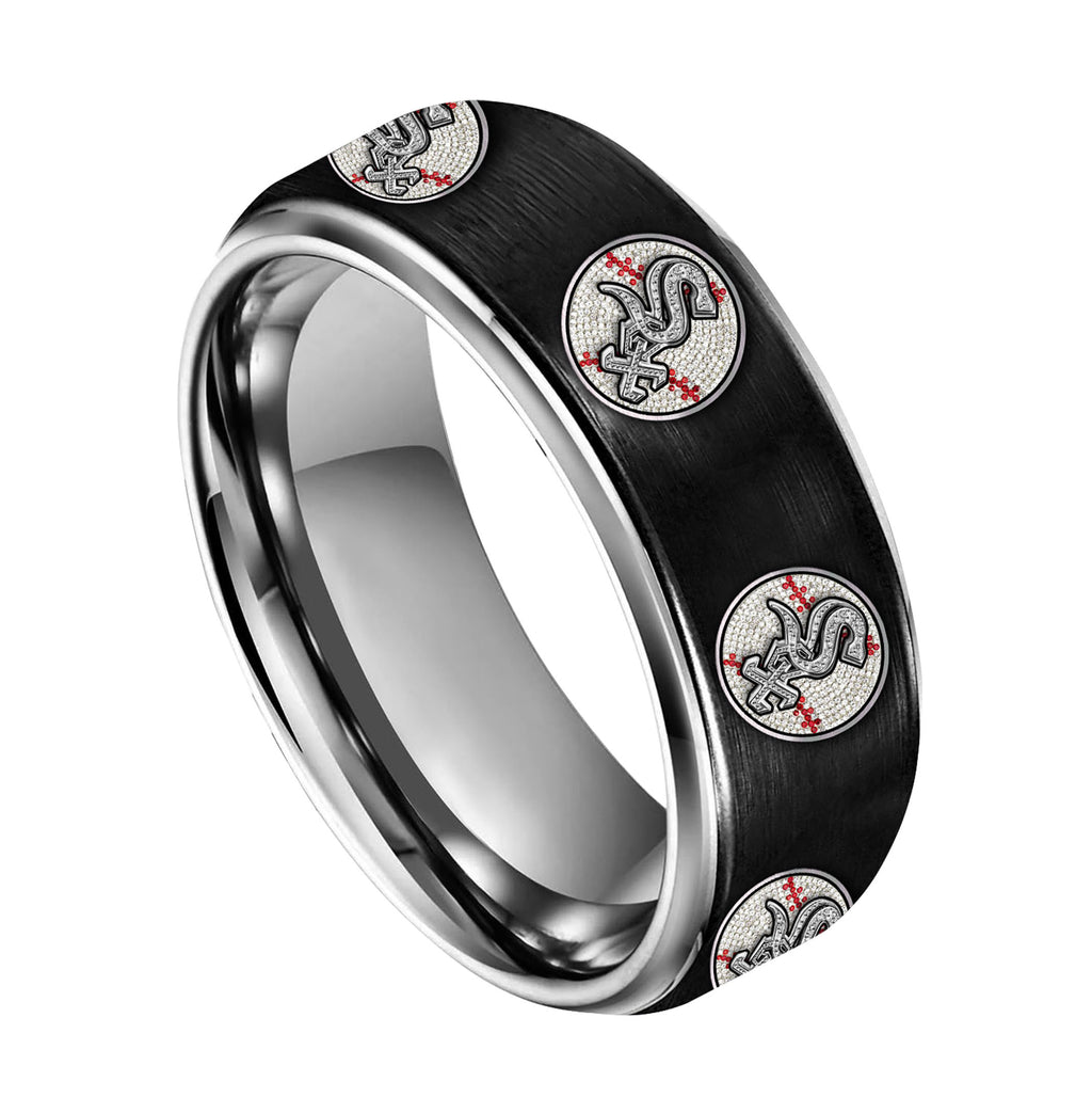 Chicago White Sox Silver Tungsten Couples Rings